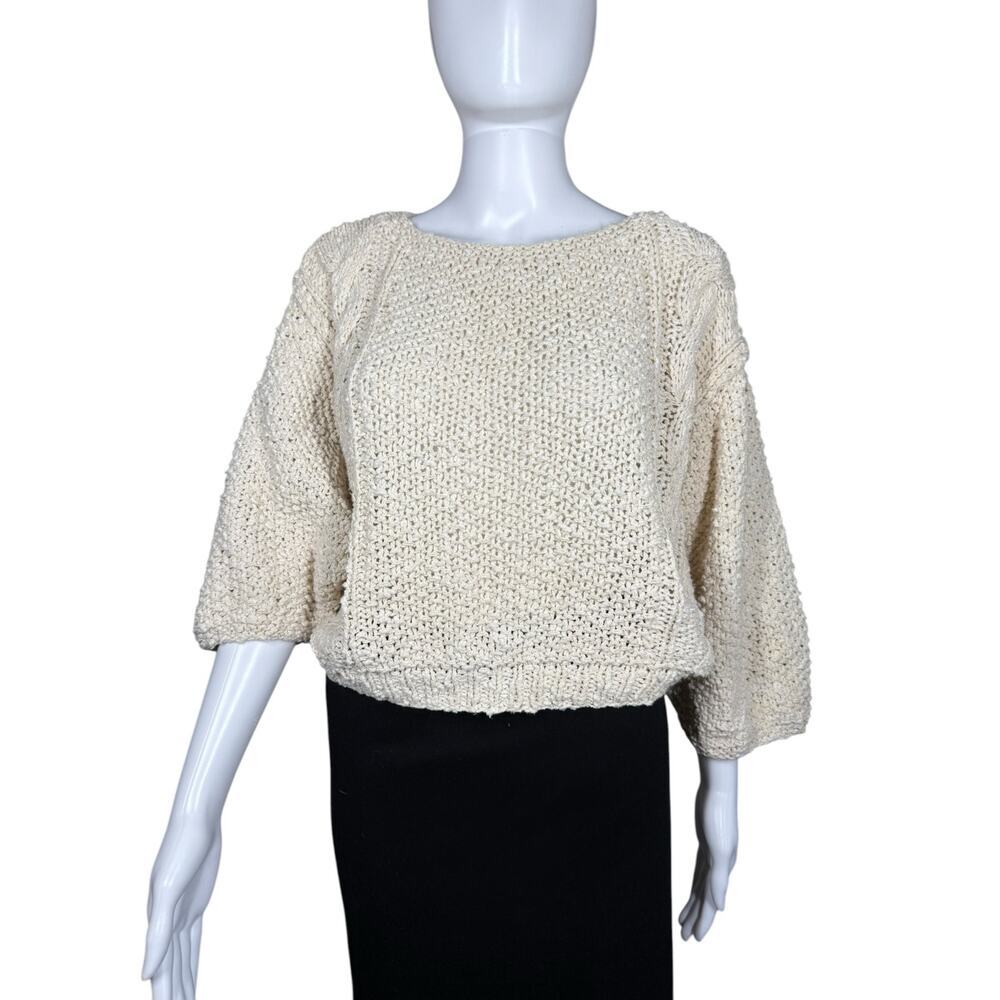 Liz Claiborne Vintage Silk Cotton Chunky Loose Knit Cream Crop Sweater Medium